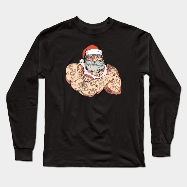 Bad Santa with Tattoos Long Sleeve T-Shirt by SLAG_Creative